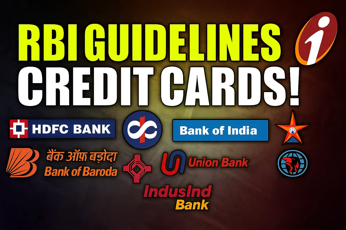 RBI credit card guidelines thumbnail with major Indian bank logos.